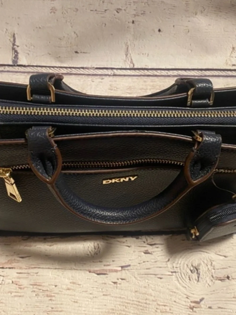 DKNY Navy Pebbled Leather Satchel